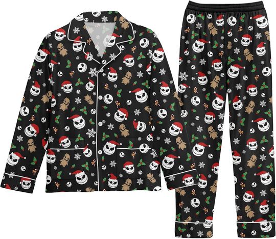 Discover Women's Cozy Long Pajamas Halloween Set, Unisex Thick Warm Fleece Sleepwear Winter Gift Men Women Fall Christmas Christmas XL