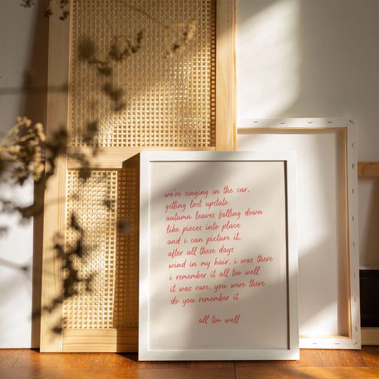 Discover All Too Well Lyric Art Print, Vintage Fall Aesthetic, Minimalist Typography Print, Red Cursive, New York Room Decor, Heartbreak Quote Poster