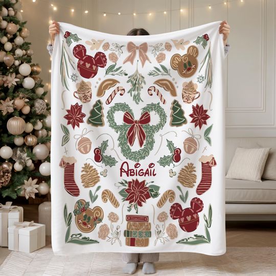 Discover Personalized Mickey and Minniee Christmas Blanket, Custom Disney Kids Throw, Disney Birthday Gift, Disney Blanket Gift For Girl, Boy