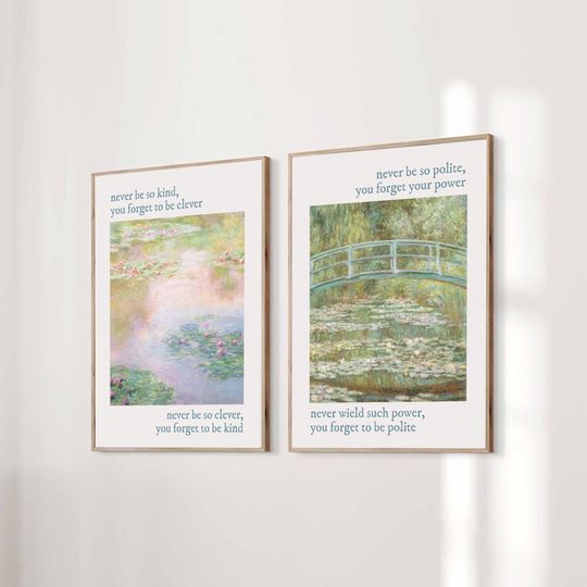 Discover Set of 2 Never Be So Kind You Forget To Be Clever Taylor Poster Marjorie Quote Lyrics Print Subtle Office Home Room Floral Digital Printable