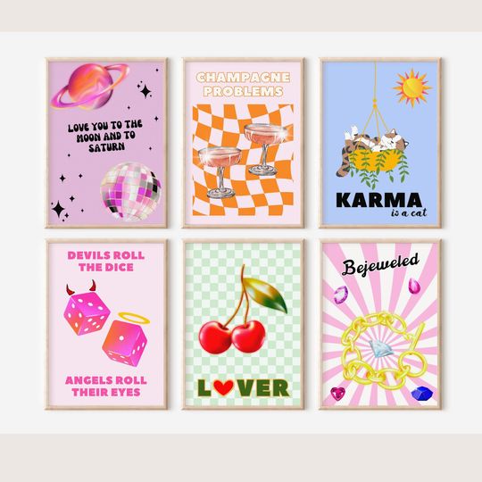 Discover Taylor Poster Set of 6, taylor version Gift, Midnights Evermore Album Art, Eras Wall Art, Dice Room Decor, College Dorm Trendy Posters, Karma Print