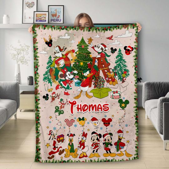 Discover Personalized Mickey and Friends Santa Christmas Blanket, Mickey's Very Merry Christmas Party Home Decor, Family Christmas Tree Gifts