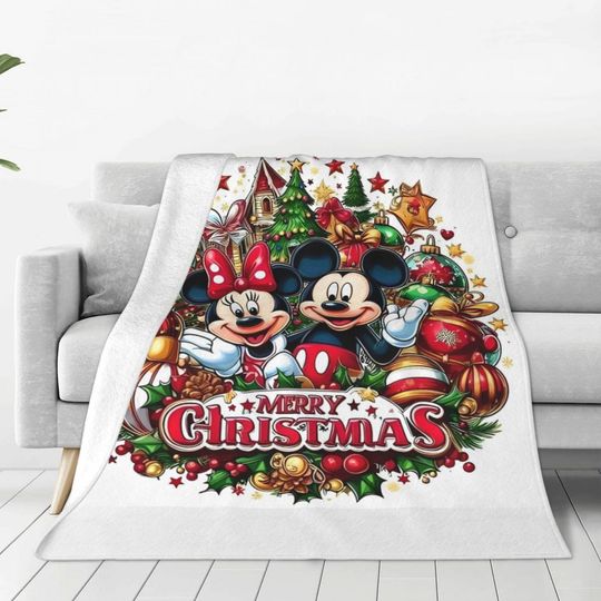 Discover Christmas Mickey Minniee Mouse Super Warm Blanket Cute Cartoon Plush Throw Blanket Fashion Chair Flannel Bedspread Sofa Bed Cover