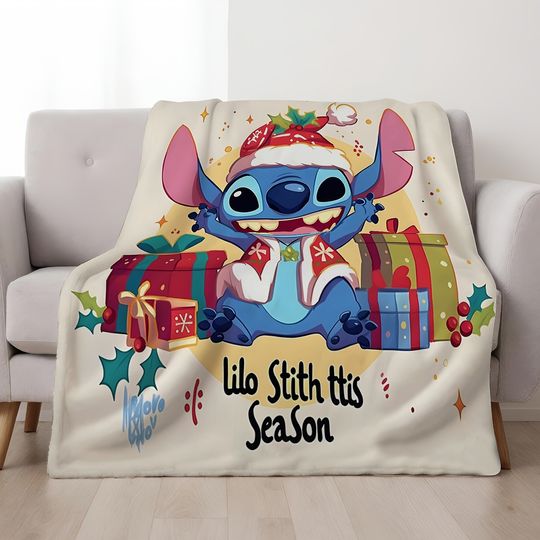 Discover Christmas Stitch "Lilo Stitch This Season" Blanket, Disney Holiday Decor Blanket
