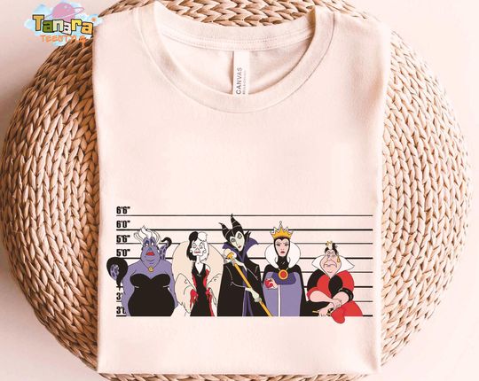 Discover Retro 90s Disney Villains Tee, Crop Top, Mugshot Squad Design, Evil Queen Ursula Cruella Maleficent, Bad Girls Collection, 2025