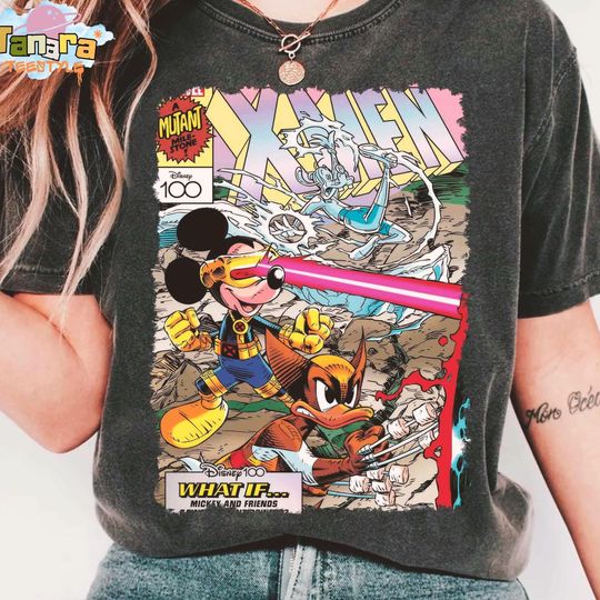 Discover Marvel Comics Mickey And Friends X-Men T-Shirt, Funny Disneyland Family Trip Design, Vintage MCU Fans Gift, Retro 90s Inspired Tee