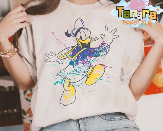 Discover Disney Donald Duck Paint Splatter T-Shirt, Crop Top, Mickey And Friends Collection, Magic Kingdom Trip Gift, Family Birthday Tee for Adults