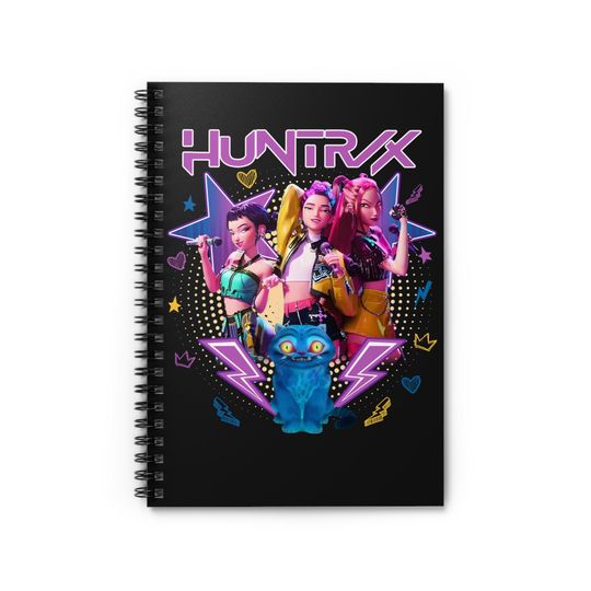 Discover Huntrix Black Spiral Notebook, Back to School Supplies, K-Pop Demon Hunter Journal, Derpy the Tiger, Anime Note Book for Students