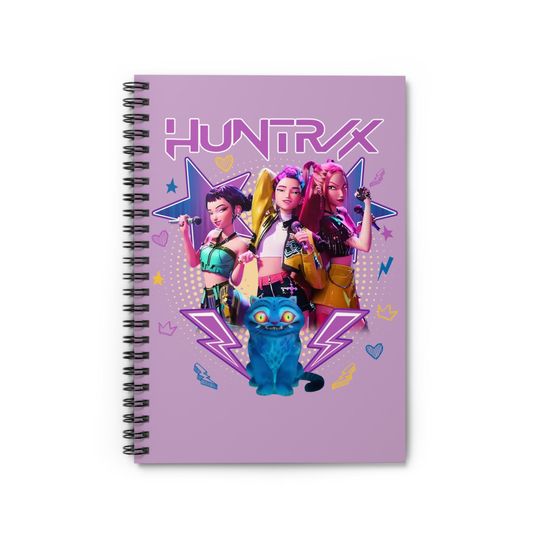 Discover Huntrix Purple Spiral Notebook, Back to School Supplies, K-Pop Demon Hunter Journal, Derpy the Tiger, Anime Note Book for Students
