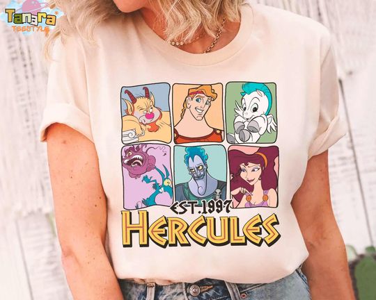 Discover Retro 90s Disney Hercules Characters Group Shot T-Shirt, Est. 1997, Megara Hades Shirt, Disneyland Magic Kingdom Family Vacation Gift