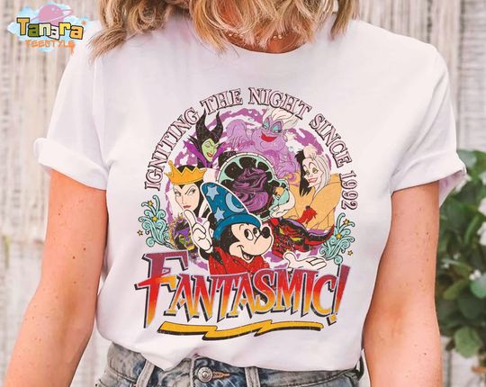 Discover Retro 90s Igniting the Night Mickey Fantasia T-Shirt, Disney Villains Shirt, Fantasmic Show Disneyland Park Trip, Sorcerer Mickey