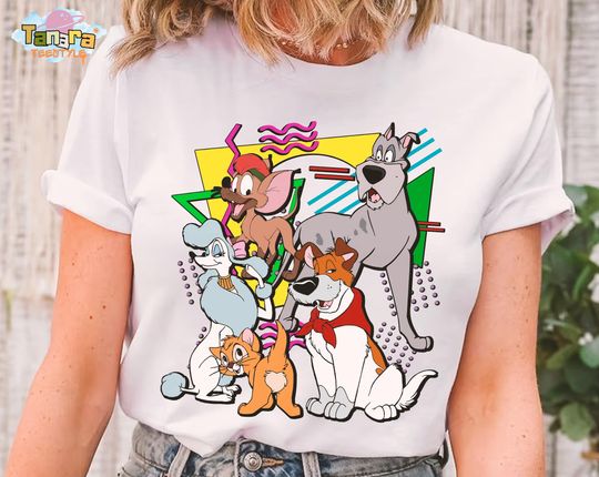 Discover Retro 90s Disney Oliver & Company T-Shirt, Group Shot Characters, Magic Kingdom Disneyland Family Gift, Georgette Oliver Dodger