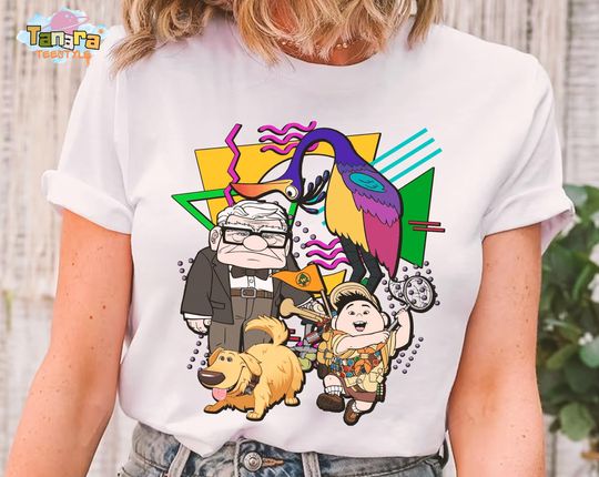 Discover Retro 90s Disney Pixar Up Characters T-Shirt, Squad Shirt, Carl Russell Dug Kevin Shirt, Magic Kingdom Disneyland Family Holiday