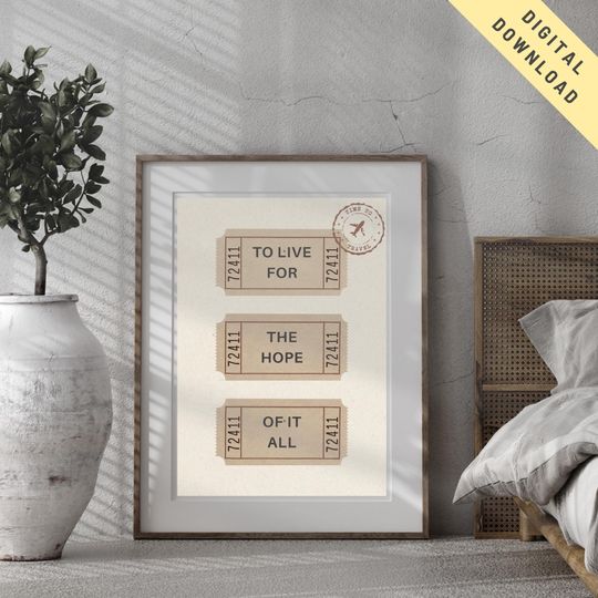 To Live For The Hope Of It All Ticket Wall Art, Vintage Concert Poster, Preppy Pink Lyrics Print, Coquette Room Decor