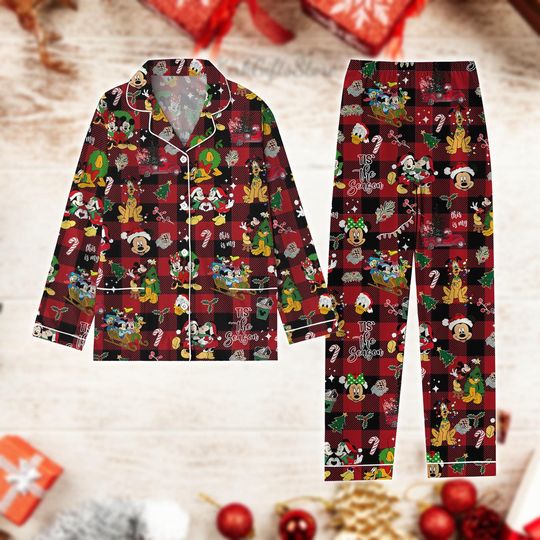 Discover Disney Plaid Christmas Pajamas, Disney Mickey and Friends Matching Holiday Sleepwear, Cozy Red PJs, Disney Character Xmas Pjs
