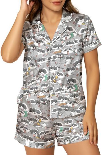 Discover Women’s Silk Satin Pajama Set, Short Sleeve Button Down 2 Piece PJs with Shorts, Cozy Loungewear & Matching Holiday Pajamas
