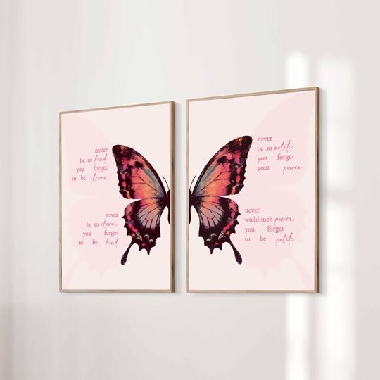 Discover Set of 2 Never Be So Kind You Forget To Be Clever Taylor Poster Marjorie Quote Lyrics Print Subtle Office Room Butterfly Digital Printable
