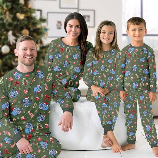 Discover Derpy Tiger Christmas Pajamas, Cute Green Holiday PJs, Disney Inspired Family Set, Cozy Xmas Loungewear, Funny Gift for Family