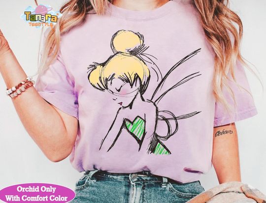 Discover Retro 90s Disney Peter Pan Tinker Bell Tee, Crop Top, Sketch Profile Design, Never Land Collection, Magic Kingdom Gift, Vintage Disney Shirt
