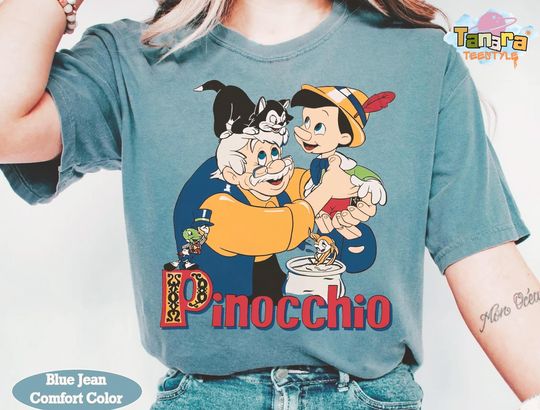 Discover Retro 90s Pinocchio Characters Tee, Crop Top, Disney Magic Kingdom Collection, Geppetto Jiminy Cricket Design, Family Birthday Gift Shirt