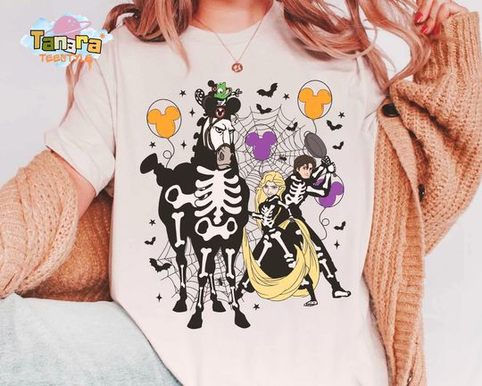 Discover Disney Tangled Characters Tee, Skeleton Halloween Shirt with Rapunzel and Flynn Rider, Mickey's Not So Scary Trip, Pascal and Maximus Design