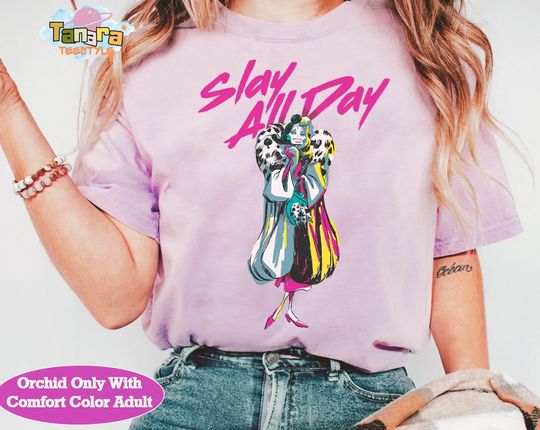 Discover Retro 90s Disney 101 Dalmatians Cruella Slay All Day T-Shirt, Villains Collection, Perfect for Disney Fans