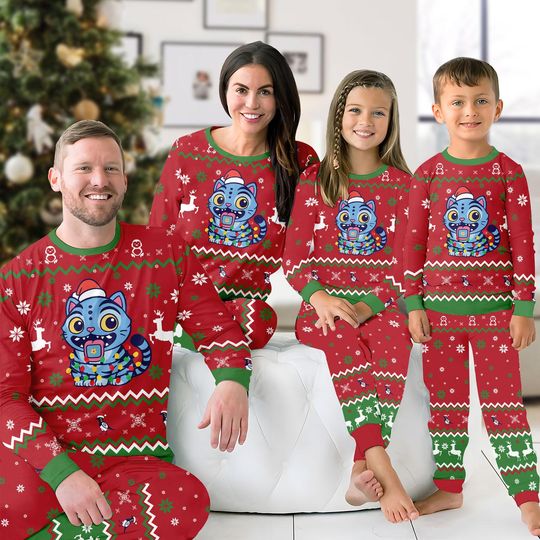 Discover Kp0p Tiger Christmas Pajamas Set, Matching Family Xmas PJs, Cute Cartoon Sleepwear, Cozy Holiday Outfit Gift, Xmas Gift