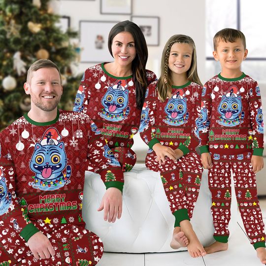 Christmas Derpy Tiger Matching Pajamas, Christmas Tiger Pjs, Cute Holiday Loungewear, Cozy Family Xmas Outfit, Tiger Lover Gift