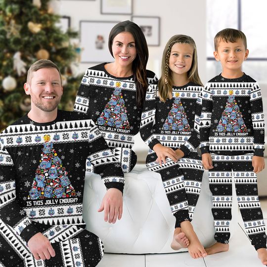 Derpy Tiger Christmas Pajamas, Is This Jolly Enough Tiger Pajama, Blue Tiger Costume Family Pajama, Outfit for Xmas Party, Tiger Costume