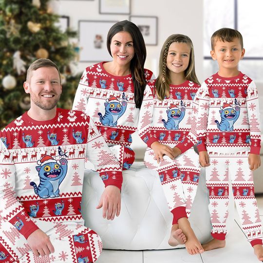Matching Family Derpy Tiger Christmas Pajamas, Christmas Tiger Pjs, Cute Holiday Loungewear, Cozy Family Xmas Outfit, Tiger Lover Gift