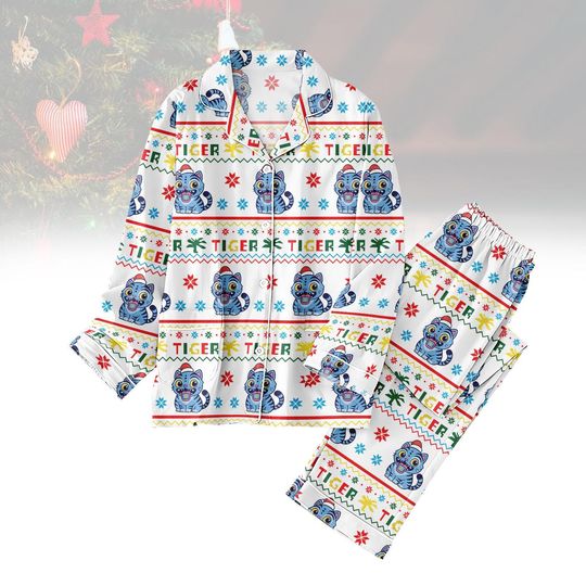 Derpy Tiger Christmas Pajamas Set, Derpy the Tiger And Bird Women Pajamas, Demon Tiger Costume Christmas Pajamas, Holiday Pajamas