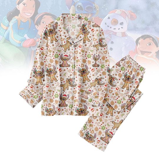 Discover Stitch Gingerbread Christmas Pajamas Set, Cute Gingerbread Holiday PJs, Cozy Disney Sleepwear, Disney Stitch Xmas Pjs, Christmas Gift