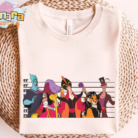 Discover Funny Disney Villains Squad Mugshot Shirt, Hades Scar Bad Boy T-Shirt, WDW Magic Kingdom Disneyland Gift, Family Vacation Holiday Tee