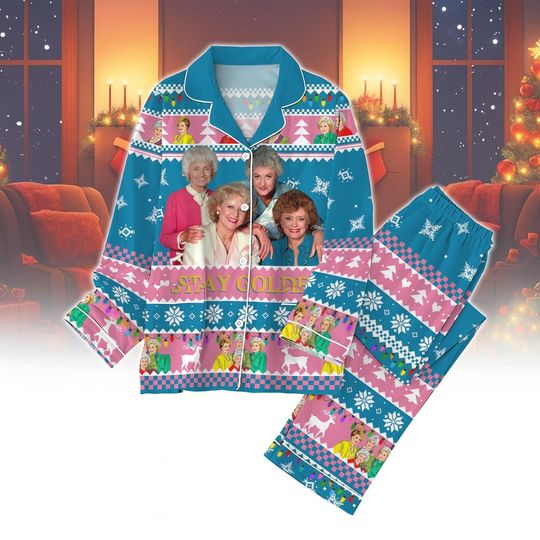 Stay Golden Stay Golden Christmas Pajamas, Funny Retro Holiday Pajama Set, Cozy TV Show Sleepwear Gift, Movie Pjs Gift, Kid Pjs