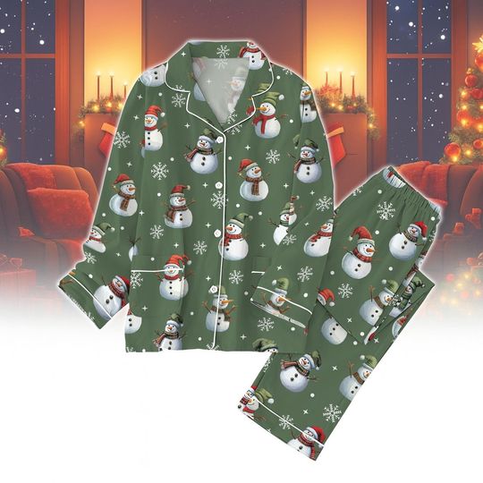 Discover Snowman Christmas Pajamas, Green Holiday Sleepwear, Cozy Winter Pajama Set, Festive Family Matching PJs, Funny Christmas Kid Pjs