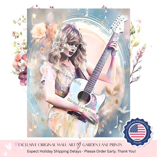 Discover Taylor Poster: French Coquette Guitar Art - Birthday Gift