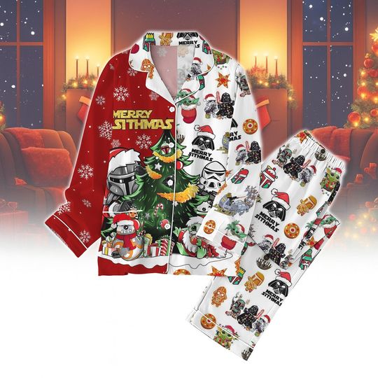 Star Wars Christmas Pajamas, Merry Sithmas Pajama Set, Darth Vader Holiday Sleepwear, Baby Yodaa Kid PJs, Star Wars Fan Gift