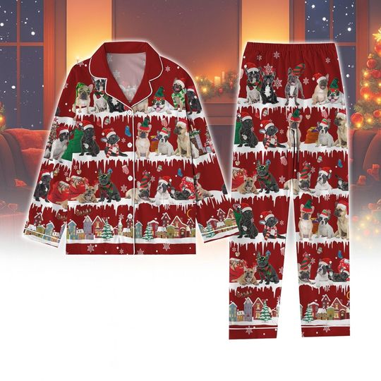 Discover Dog Lover Christmas Pajamas, Cute Puppy Sleepwear, Holiday Pet Print Pajamas Set, Cozy Winter Loungewear Gift, Cute Dog Kid Pjs