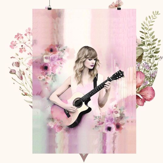 Discover Showgirl TS Guitar Poster: Taylor-Inspired Watercolor Painting Print Wall Art