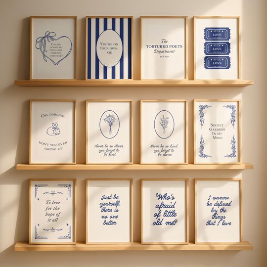 Discover Set of 12 Blue Taylor Prints - Digital Prints | Music Art | Printable | Room Decor | Home Decor | Girly Poster | Coquette Wall art