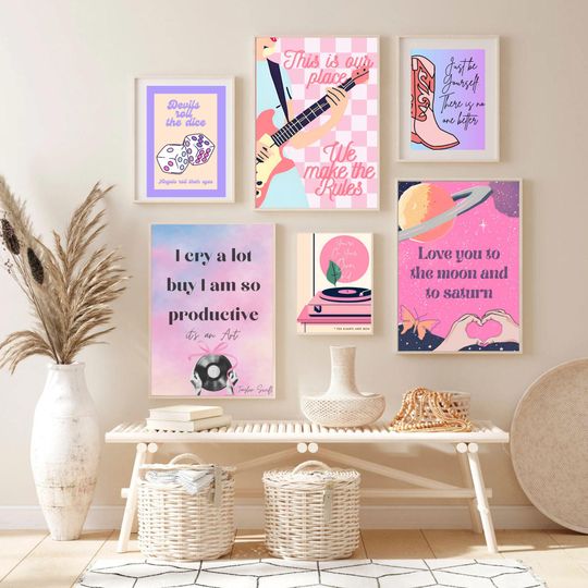 Discover Taylor Prints Set of 6, Pink Print Poster, Printable Wall Art, Wall Art, Taylor Inspired, Taylor Gift, Taylor Wall Art, taylor version