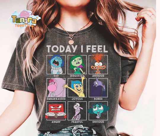 Discover Retro 90s Disney Pixar Inside Out 2 Today I Feel Panels T-Shirt, Disney Anxiety Ennui Joy Fear Shirt, WDW Family Holiday Vacation Gift