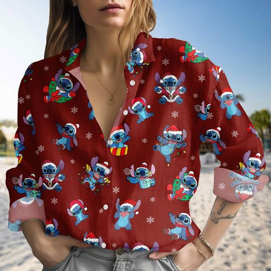 Discover Stitch Christmas Blouse Shirt, Women’s Festive Red Blouse