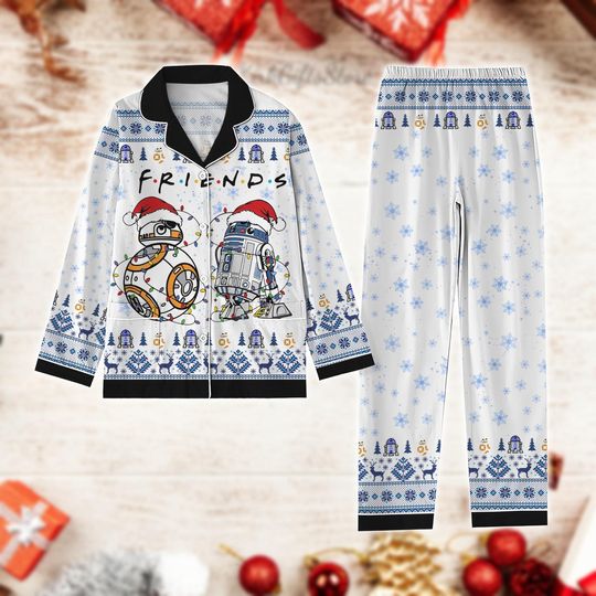 Christmas Star Wars Friends Pajamas, BB8 R2D2 Christmas Sleepwear, Sci-Fi Holiday Matching Set, Star Wars Christmas Pjs, Xmas Pjs