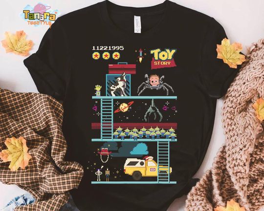 Discover Retro 90s Disney Pixar Toy Story 8-Bit Video Game Tee, Crop Top, Buzz Lightyear and Woody Shirt, Magic Kingdom Disneyland Vacation Gift