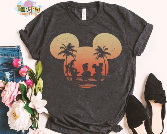 Discover Retro 90s Mickey & Friends Donald Duck Goofy Sunset Tee, Crop Top, Disneyland Vacation Family Trip Gift, Disney Mickey Mouse Vintage Design