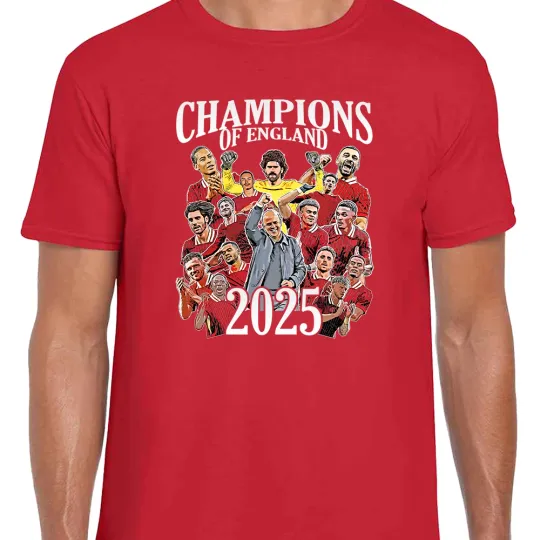 Discover Liverpool Champions Of England 2025 Unisex T-Shirt Tee S-XXXL Design 1