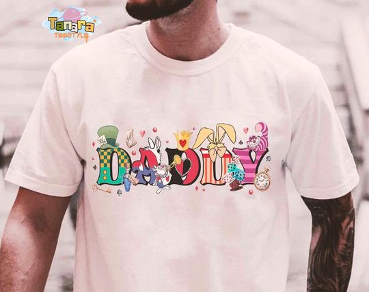 Discover Retro 90s Alice in Wonderland Daddy T-Shirt, Crop Top, Personalized Mad Hatter Cheshire Cat, Dad and Son Matching, Disney Custom Name Gift