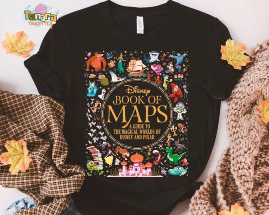 Discover Retro 90s Disney Book of Map Tee, Crop Top, Monster Inc and Toy Story,Disneyland Family Vacation, Disney Pixar All Characters Matching Shirt