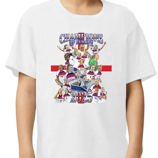 Discover England Womens Champions Of Europe 2025 Kids T-Shirt Tee 3-13 Years Great Gift